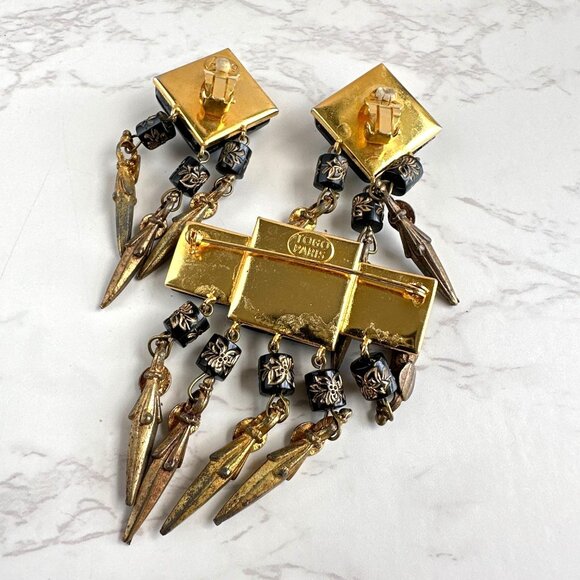 TOGO Paris Brooch and Earrings, Mosaic Glass Cabochons, Vintage Statement - Picture 7 of 7